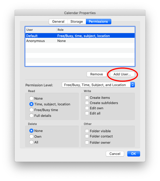 Outlook for Mac: Calendar Add User