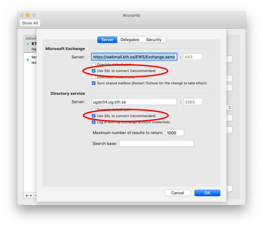 Validate that SSL is being activated for your Exchange account