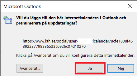 Klicka JA för att lägga in kalendern