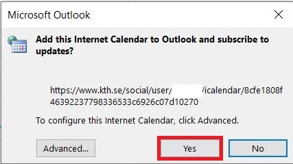 Click on Yes to add the calendar