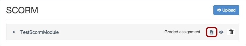 Uploaded SCORM assignment. The assignment button is highlighted