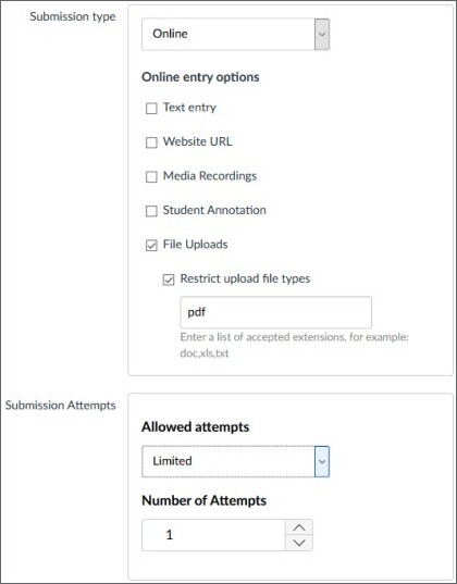 Screenshot: Settings for assignment. Recommendations for text submission are set.