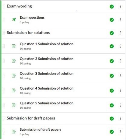 Module showing quiz, 5 assignments for submission and one for draft paper clearly published.