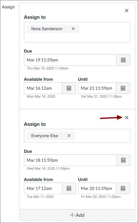 Screenshot of double assign and date menu, the cross to remove the second one is marked