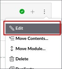 Module menu under button with three dots. The option "Edit" is highlighted.