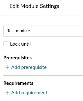 Editing module. The alternatives "Add prerequisite" and "Add requirement" are shown. 