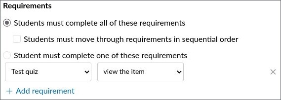Added prerequisite in a module with a quiz. Prerequisite is "View the item".