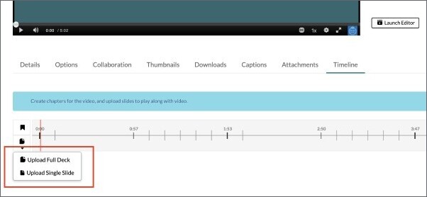 Timeline with markings by the buttons for "Upload Full Deck" and "Upload Single Slide" 