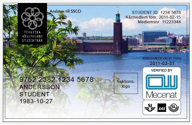 An example of the student card (Mecenat card) for members of the student union THS.