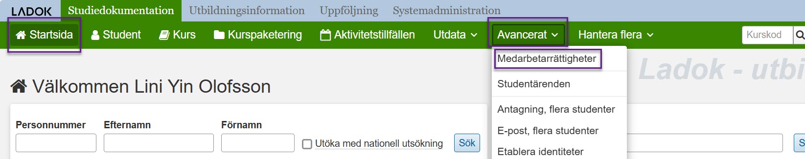 Startsida, Avancerat, Medarbetarrätigheter