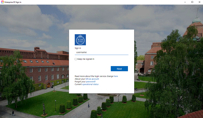 screenshot: entre your KTH username