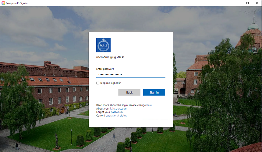 screenshot: Enter your KTH password