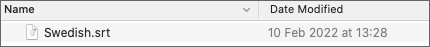 The downloaded file "Swedish.srt".