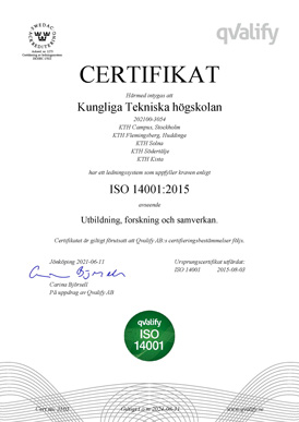 Certifikat för ISO 14001:2015 från 2021