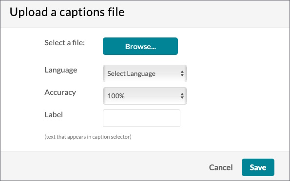 Dialogrutan för ”Upload a captions file”.