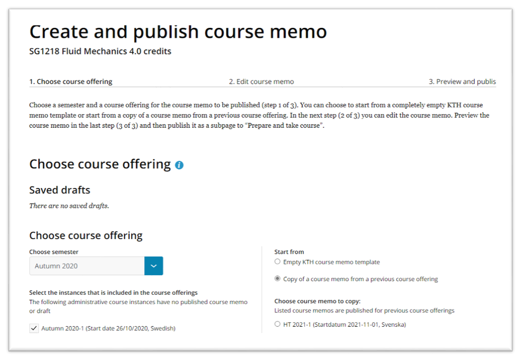 Picture of the page Choose course offering
