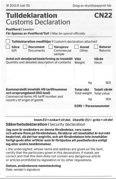 Customs declaration CN22