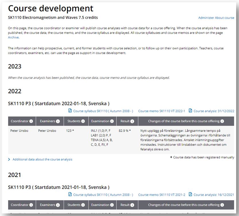 Picture of the page Course development