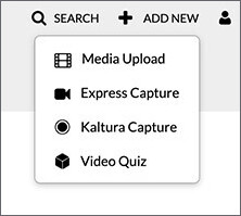Screenshot of menu under "ADD NEW" where Kaltura Capture is an option