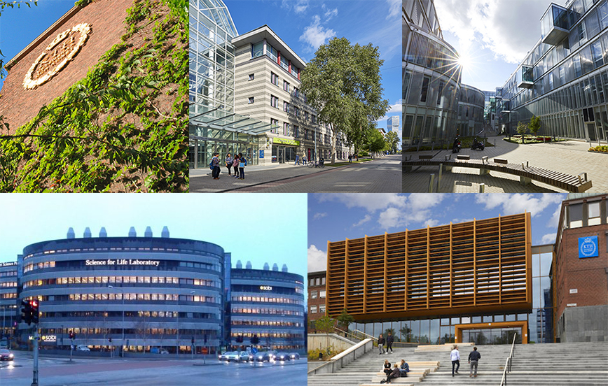 The picture shows KTH's five campuses.