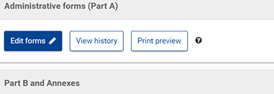 Screen shot of the online system for editing Part A in an EU proposal application