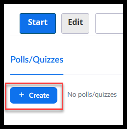 Area for Polls. No Polls created, the button "+ Create" is highlighted.