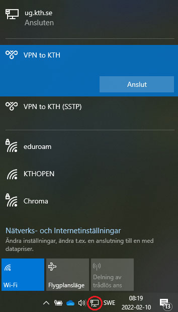 VPN to KTH  - Lan connection