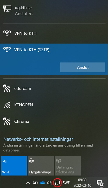 Anslut till VPN to KTH (SSTP) med fast anslutning