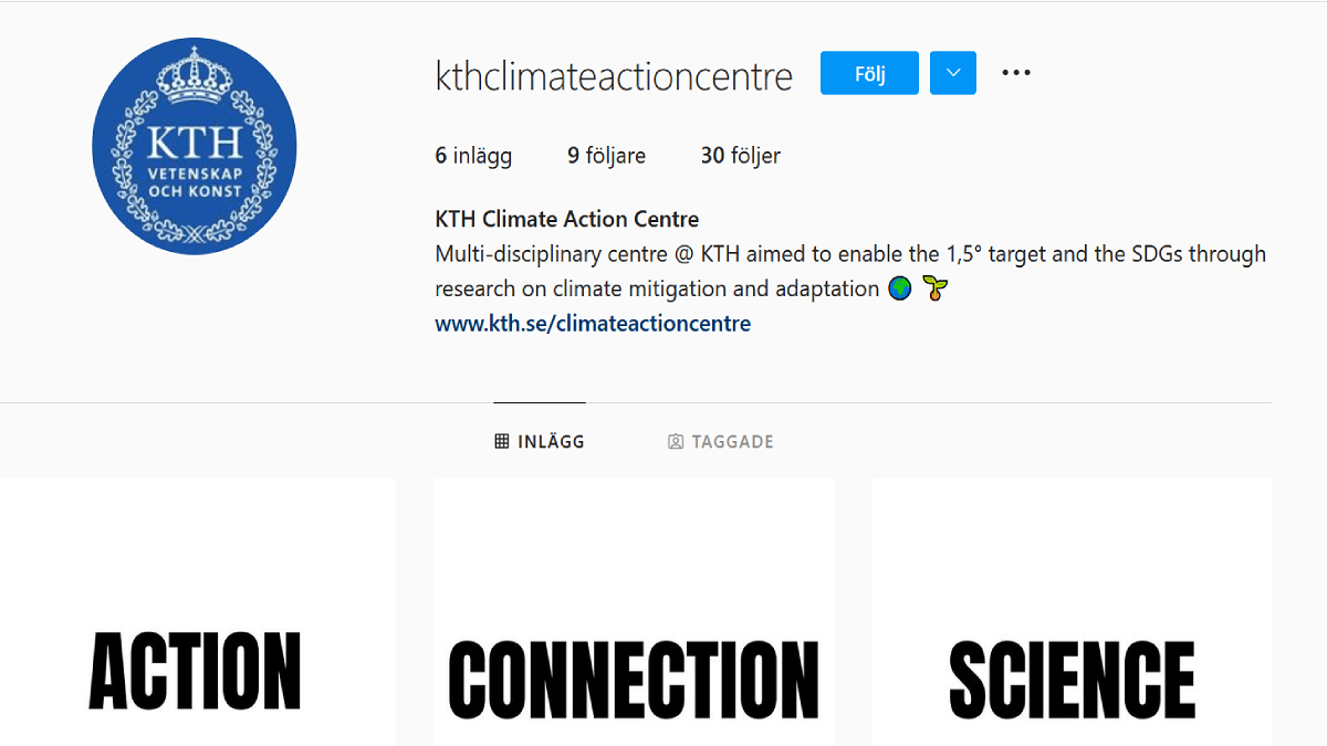 En skärmdump från Climate Action Centres Instagramkonto