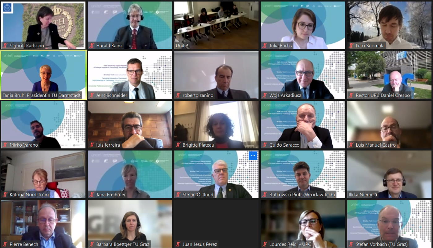 Screenshot from Zoom meeting with Unite! Governing Platform showing participants
