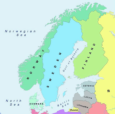 En mapp av norge, sverige, finland