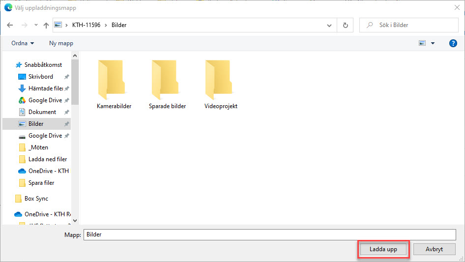 Markera filer för att ladda upp i Utforskaren i Windows