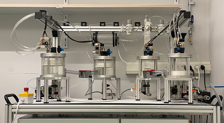 A hybrid mock loop testrig in a laboratory.