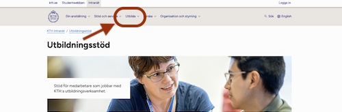 Screenshot: Education support start page. "Education" in menu marked with red.