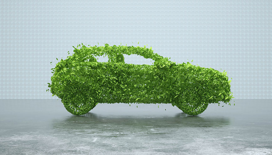 A car made up of green leeves.