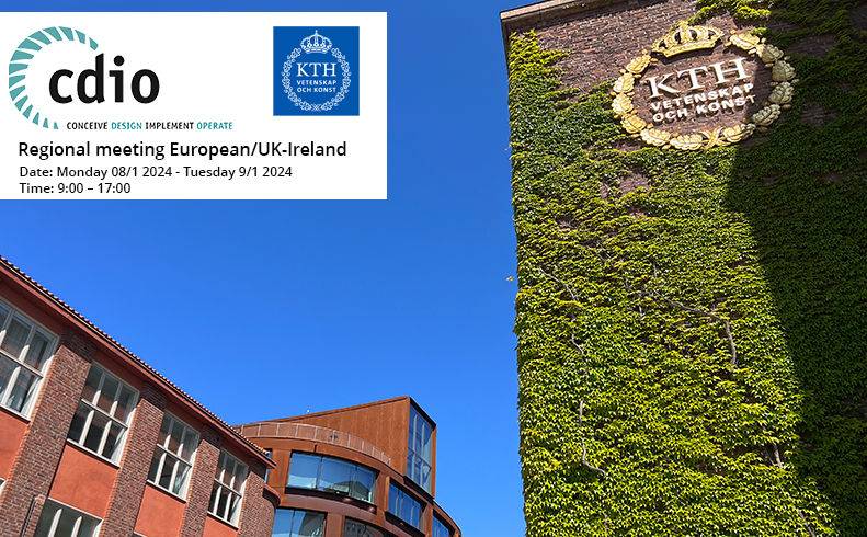 Outside KTH with CDIO & KTH logo