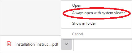 "Always opne with system viewer" highlighted.