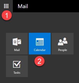 Screenshot: Webmail's calendar feature has a calendar icon highlighted in blue.