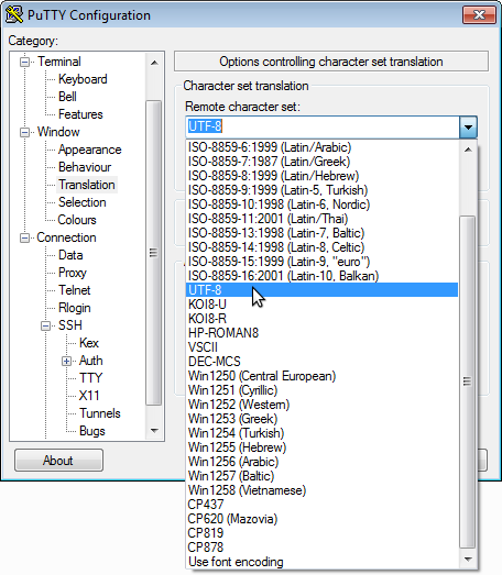 PuTTY's settings