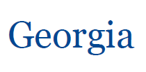 Blåa bokatäver mot vit bakgrund i form av ordet 'Georgia'