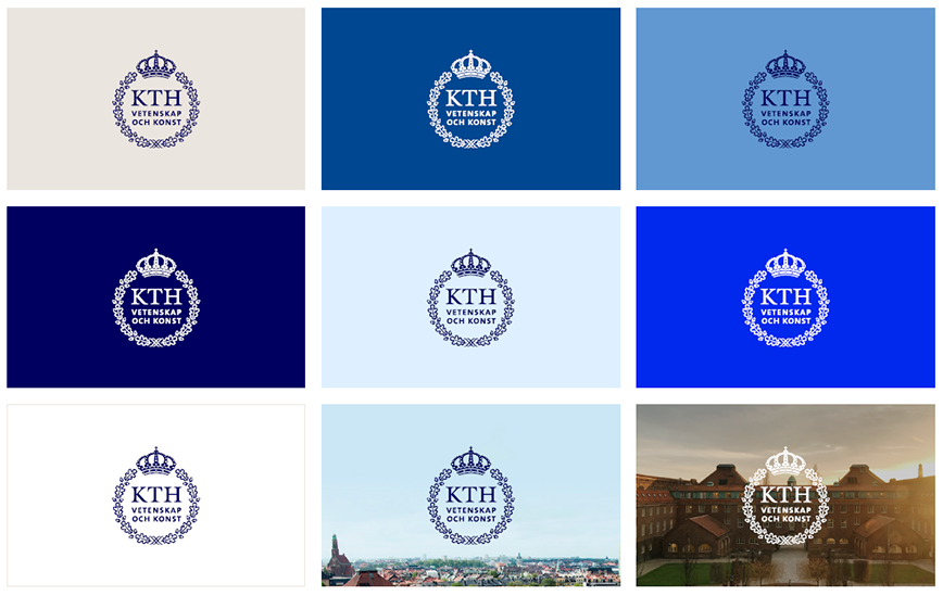 KTH-logotype with different bakgrounds.