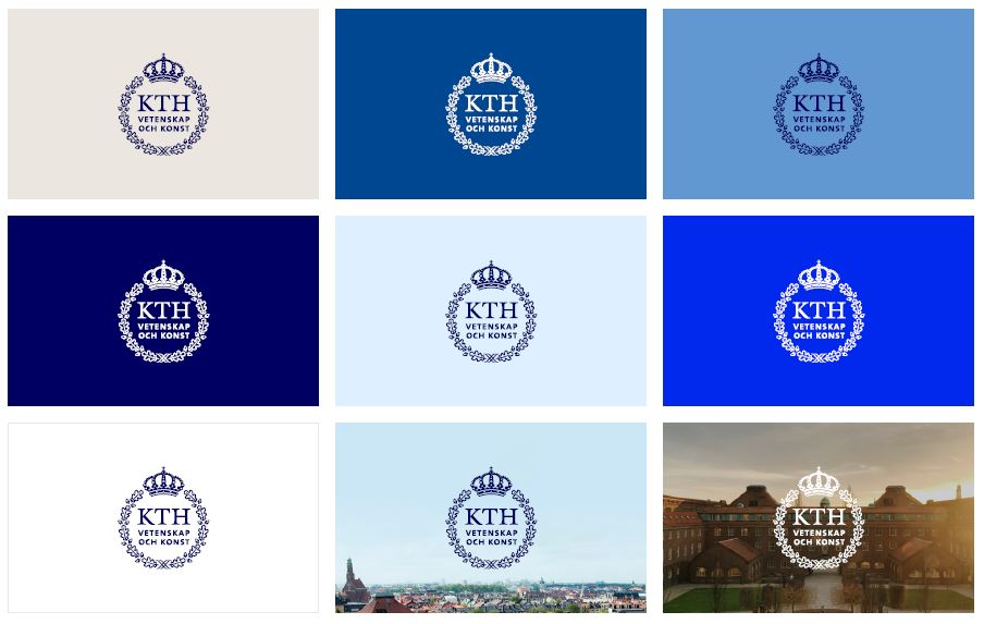 KTH:s logotyper mot olika bakgrunder