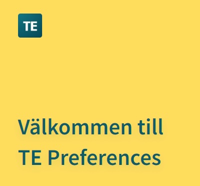 Green icon (text: TE) on yellow plate. Green text: Welcome to TE Preferences.