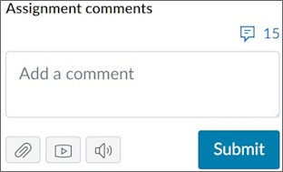 The comments field in SpeedGrader, with buttons for attaching files and media comments.