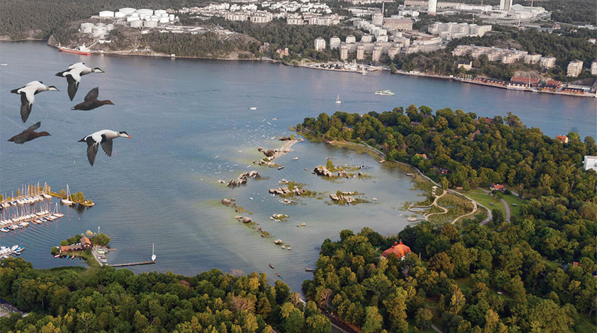 visualisering av en konstgjord lagun