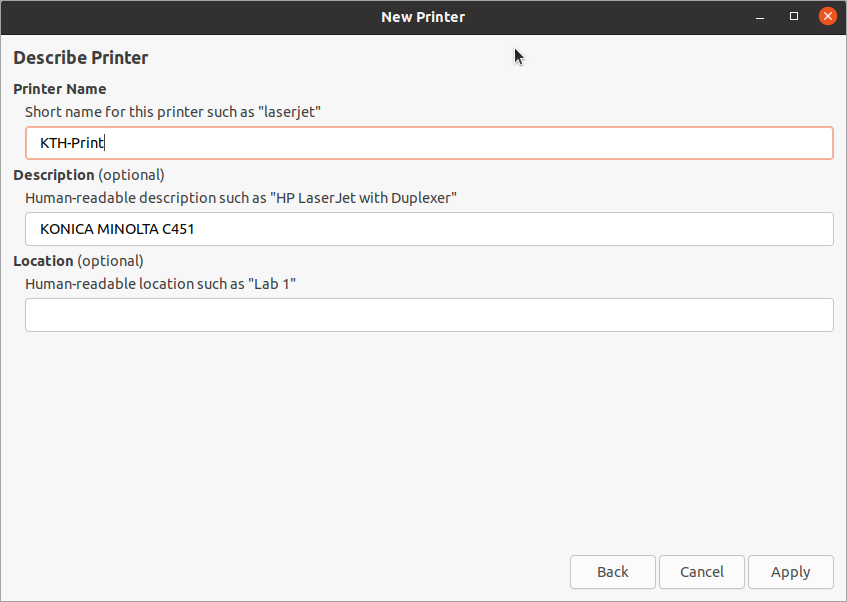 Printer description.