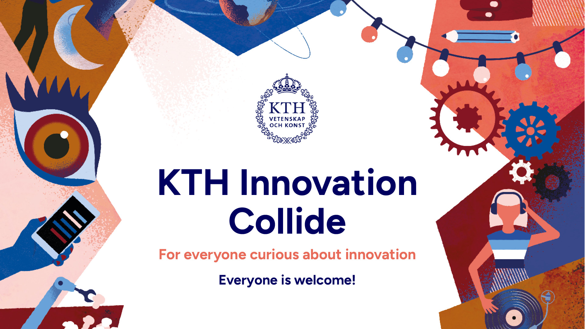 Illustrations surrounding the text KTH Innovation Collide