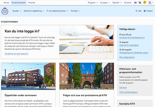 Skärmdump på studentwebben