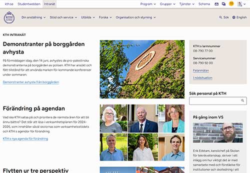 Skärmdump på intranätet