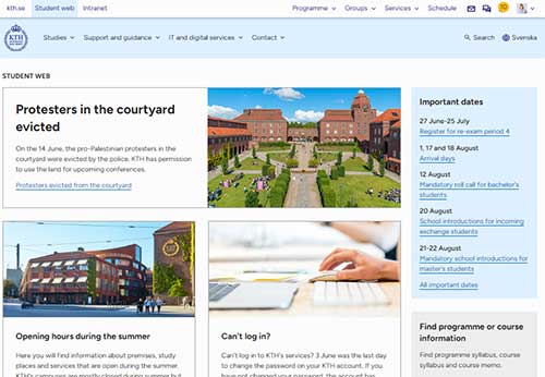 Screenshot of the student web